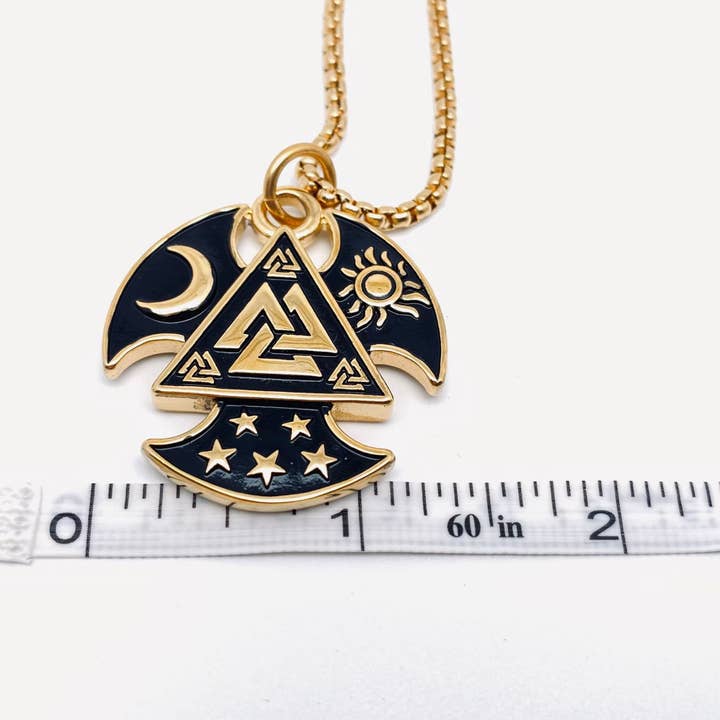 Mio Queena - Wholesale Pendant/Charm Necklace - Valknut Sun Moon Stars Trinity Tomahawk Necklace - MJ/MNP