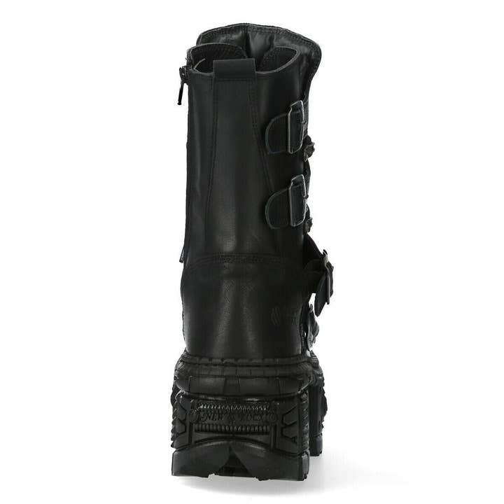 Black New Rock Mid-Calf Leather Goth Boots-WALL373-S5 for wholesale on Faire