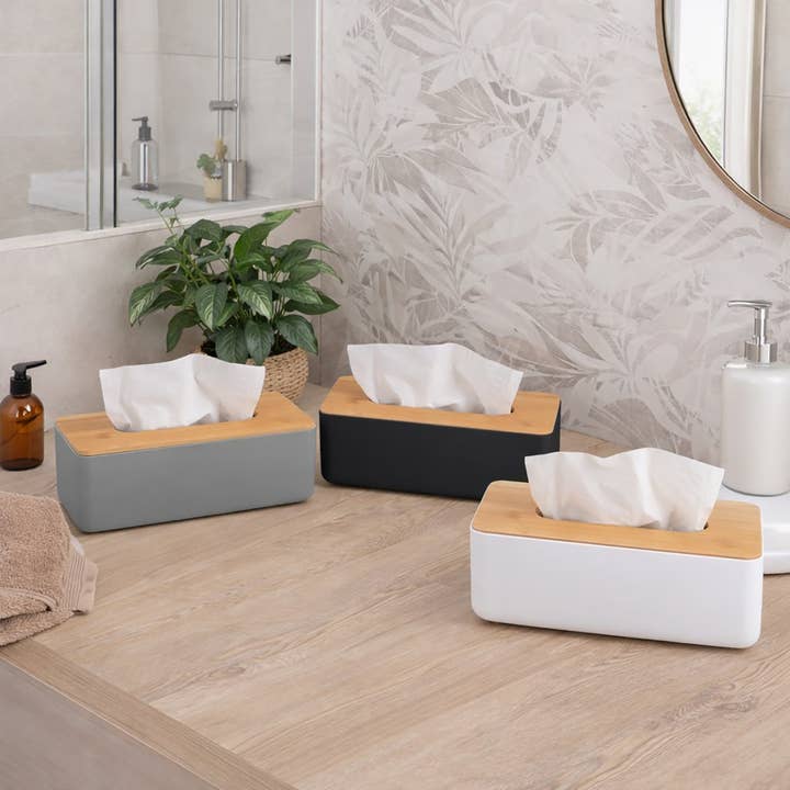 Tissue Box Cover with Bamboo Top for wholesale by Evideco French Home Goods