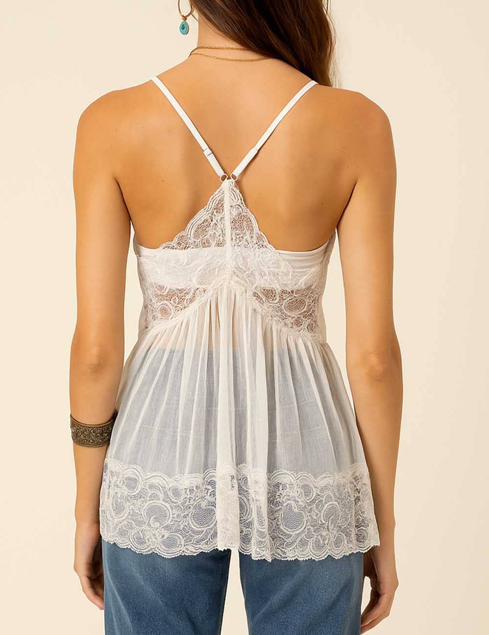 Blanco Top de tirantes con encaje transparente para mujer SKT5M6 de venta al por mayor en Faire1