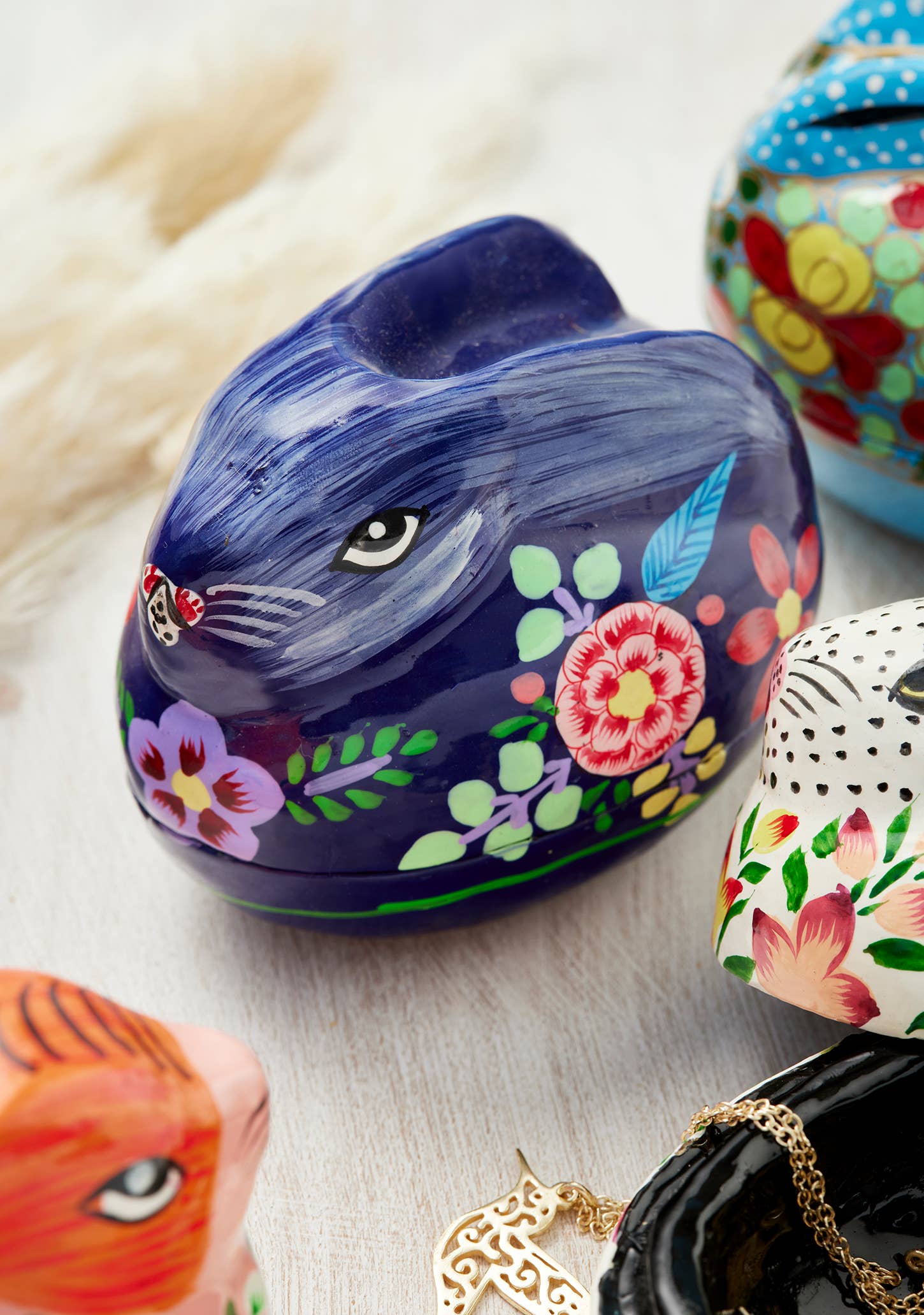 Namaste - Wholesale Decorative Box - Kashmiri Floral Bunny Handpainted Easter Gift Box2