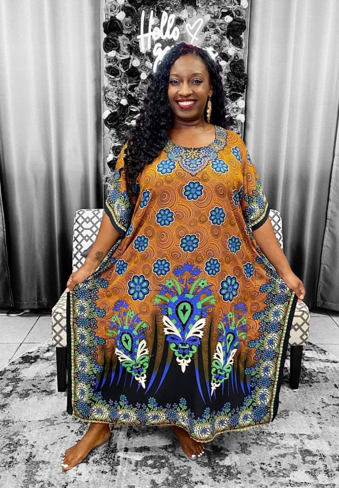 India Batik - Wholesale Kaftan - Women's - Women Floral / Sequin Embellished Kaftan Dress7