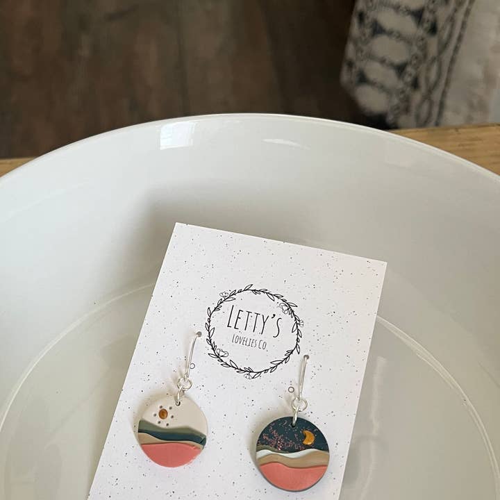 Day & Night Landscape Circle Earrings for wholesale by Letty’s Lovelies Co
