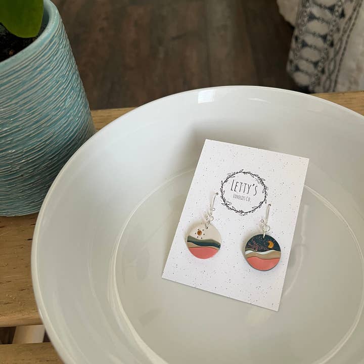 Day & Night Landscape Circle Earrings for wholesale by Letty’s Lovelies Co