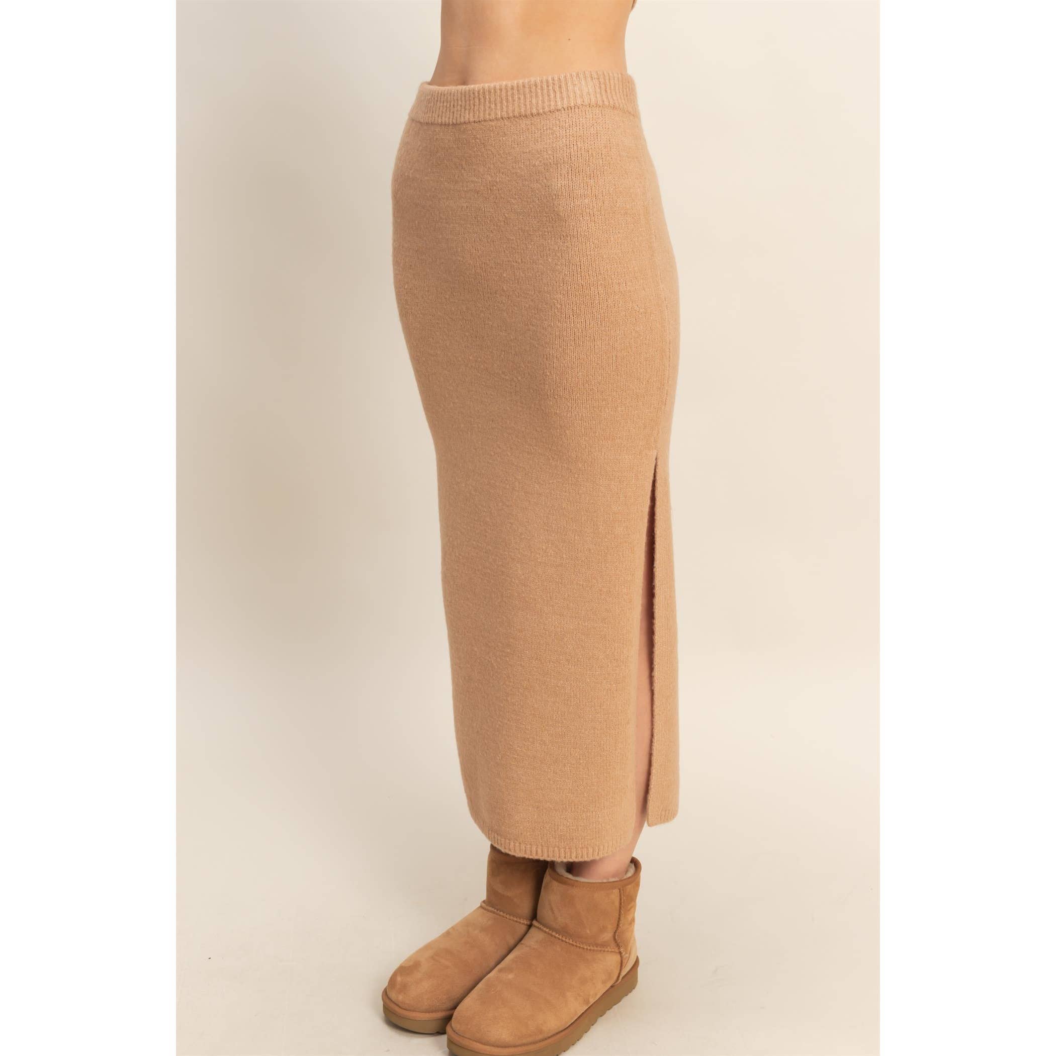 Double Zero - Wholesale Top & Skirt Set - Women's - Button Front Vest & Midi Skirt Knit Set21