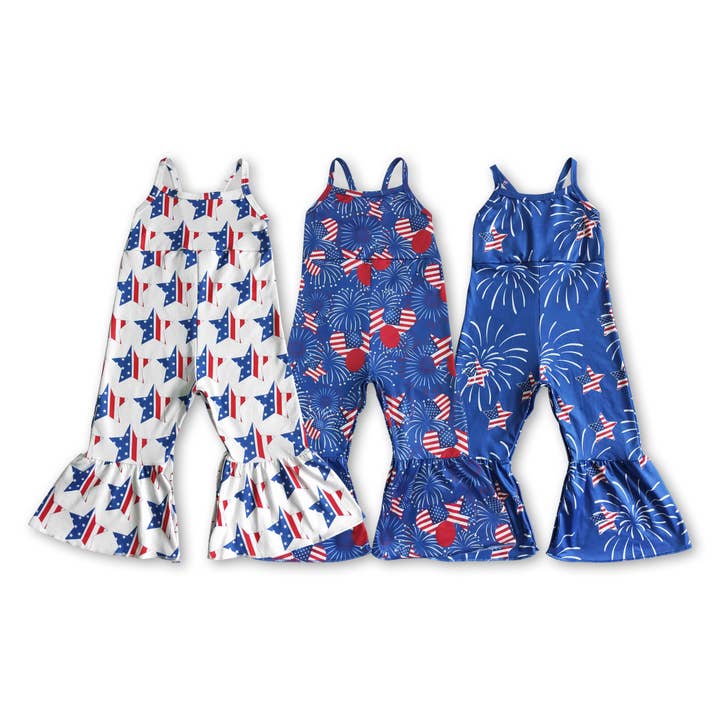 Stars firework kids girls 4th of july jumpsuit for wholesale by Yawoo Garments