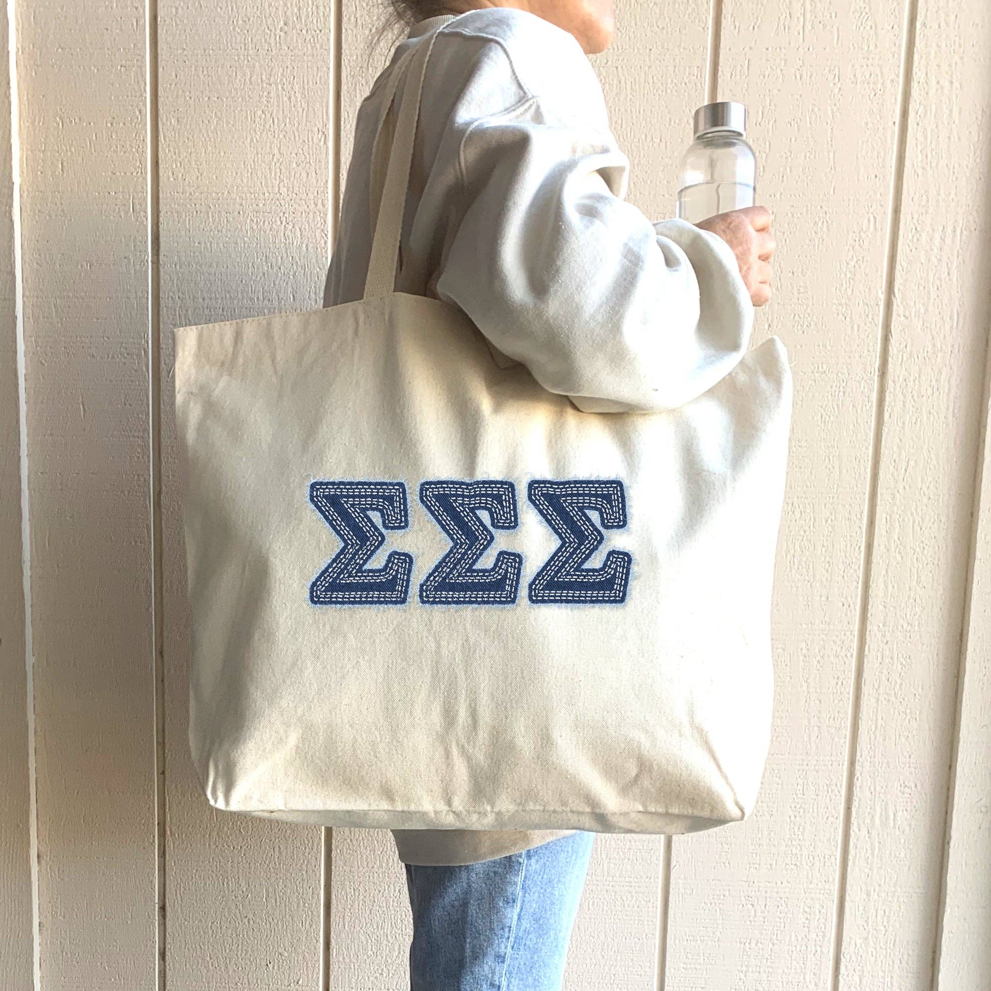 Natural Sorority Greek Letters Printed on a Canvas Tote Bag for wholesale on Faire26