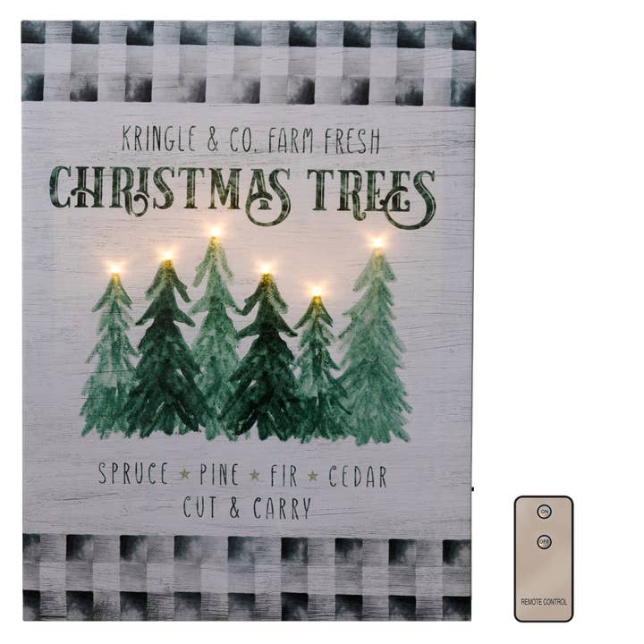 Battery Operated Lighted Wall Art - Holiday Tree Farm for wholesale by LumaBase