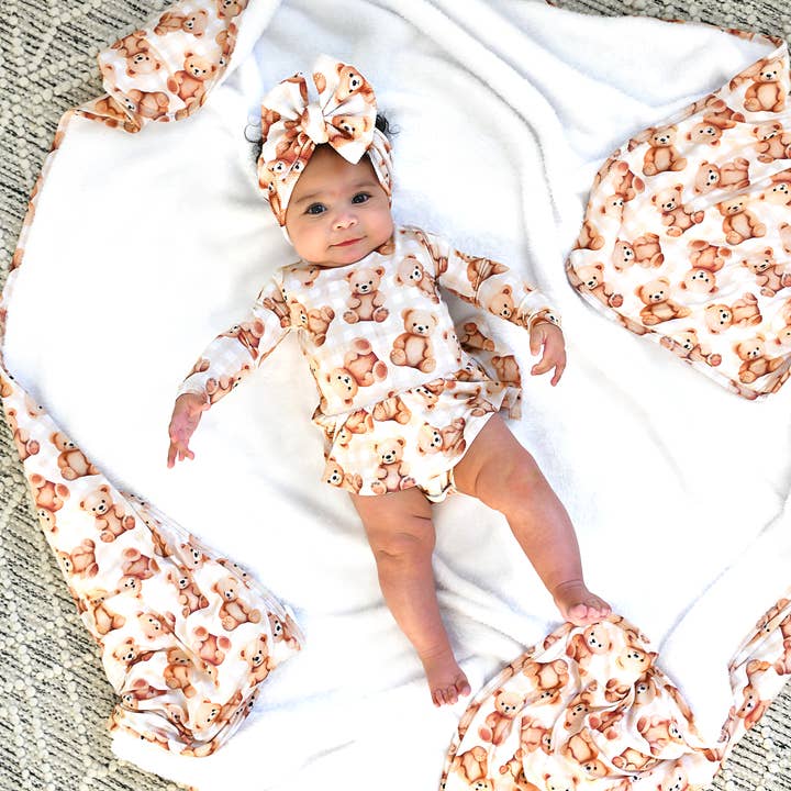 Gigi and Max - Venta al por mayor Falda tutú - Niños - Vestido de bebé de bambú Teddy Tutu Conjunto de oso marrón con broches7