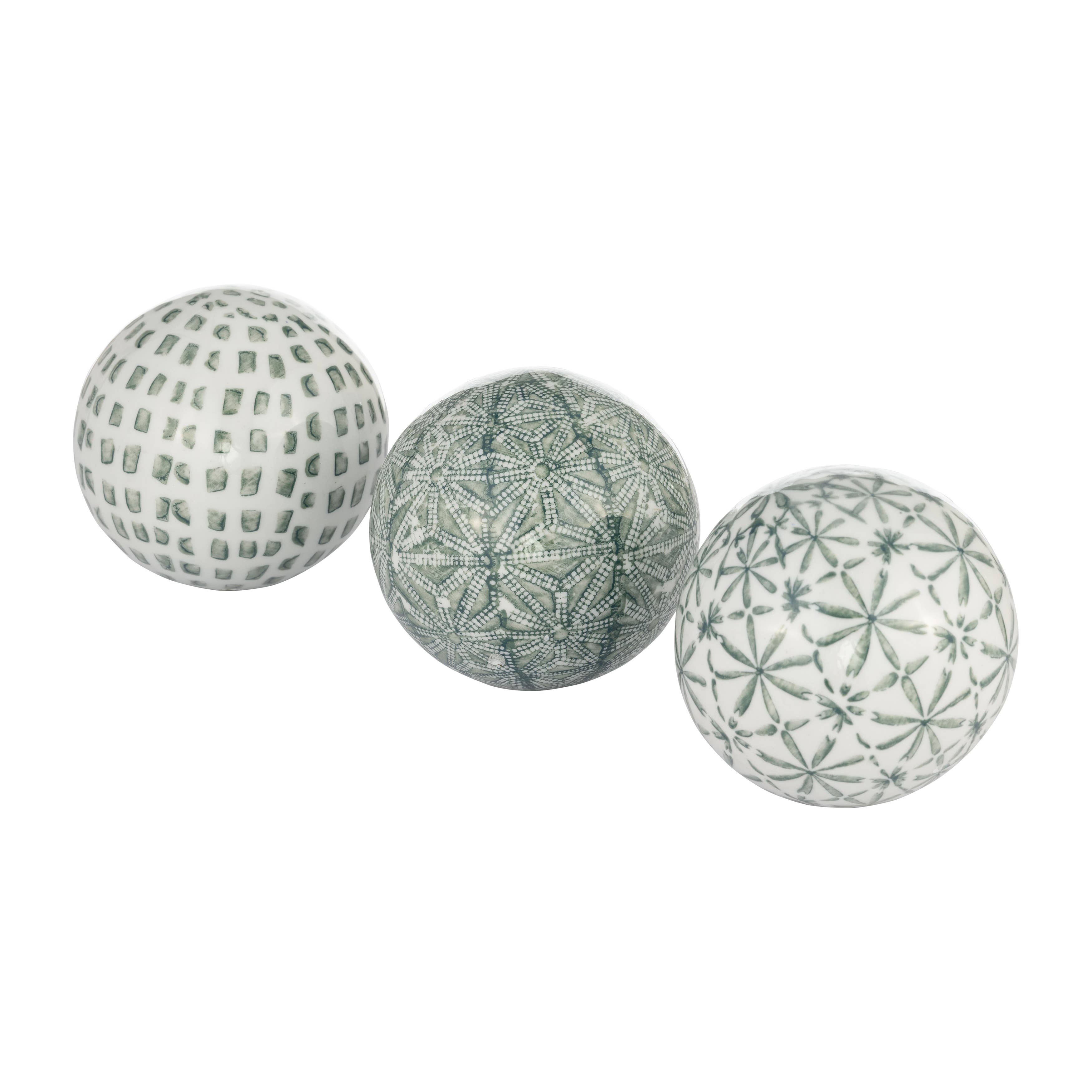 Sagebrook Home - Wholesale Decorative Tabletop Object - Ceramic Boxed Round Painted Orb Set of 3 - Green, 4 in.6