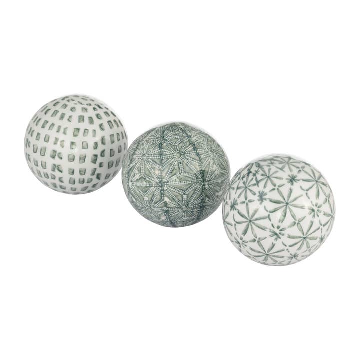Sagebrook Home - Wholesale Decorative Tabletop Object - Ceramic Boxed Round Painted Orb Set of 3 - Green, 4 in.6