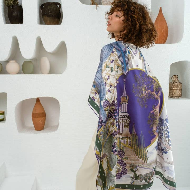 CouCoon Atelier – wholesale Halsduk - Dam – Saga - lila grön sidenscarf1