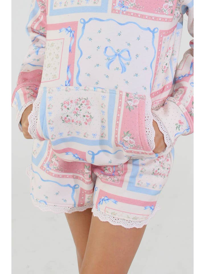 Paper Flower - Wholesale Shorts - Kids - Floral Tile Print Shorts Tween Girls