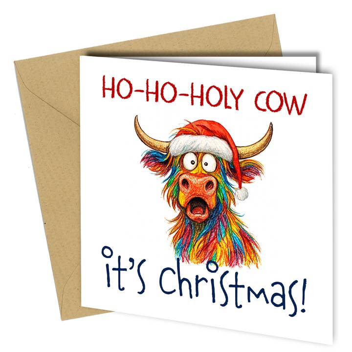 Funny Highland Cow Christmas Card – “Ho-Ho-Holy Cow - cb018 and other Purchase Wholesale cheeky little prints. Free Returns & Net 60 Terms on Faire trending on Faire.