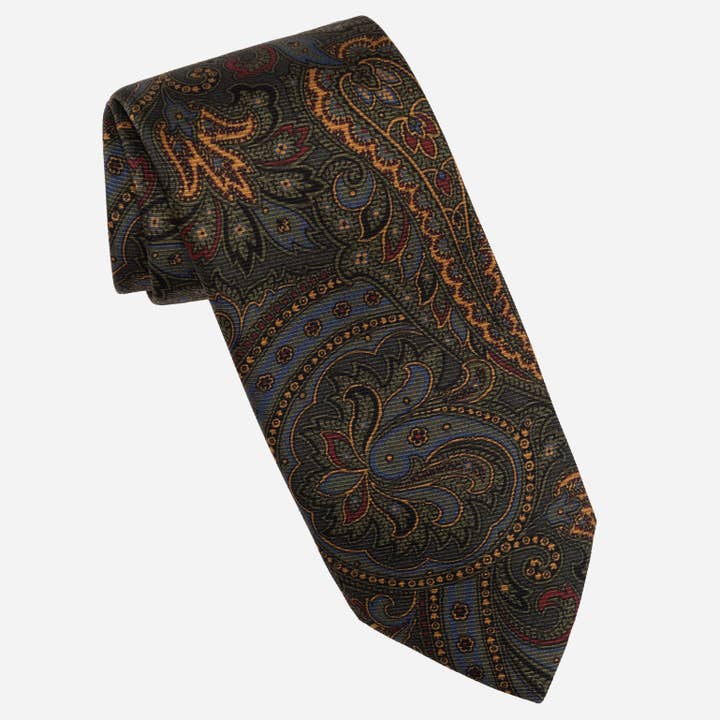 Elizabetta Made in Italy USA - Wholesale Necktie - Men's - Marsala - Printed Madder Silk Tie - Forest Green2