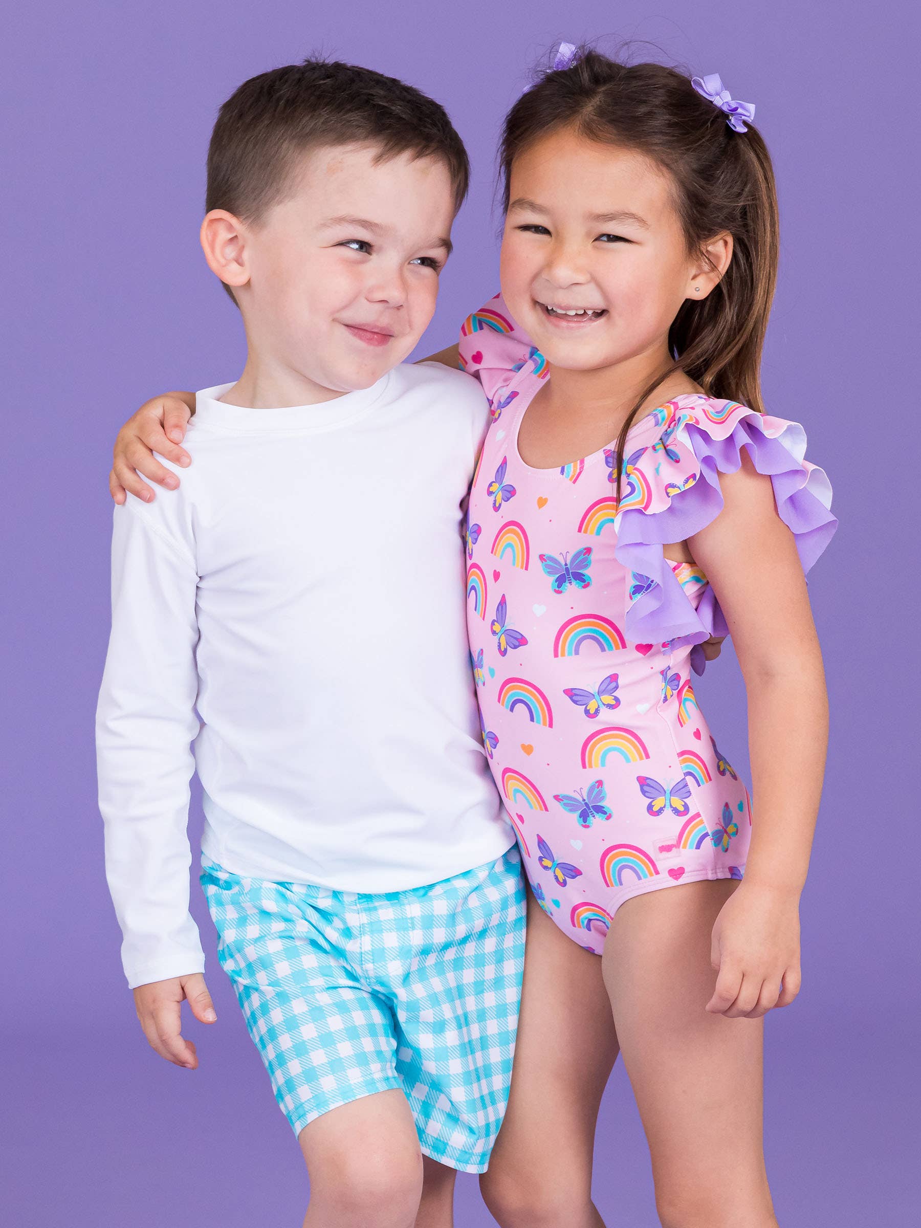 Pink Girls Rainbows & Butterflies Butterfly Sleeve One Piece Swimsuit for wholesale on Faire5