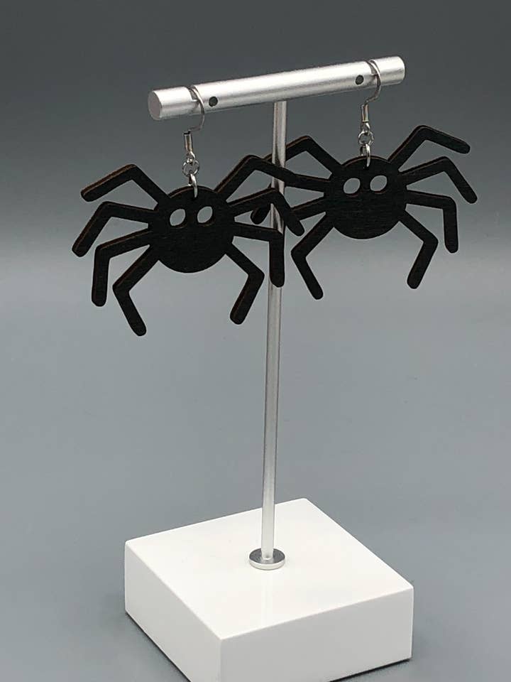 Wooden Halloween Earrings - Spider for wholesale by Carly Lou
