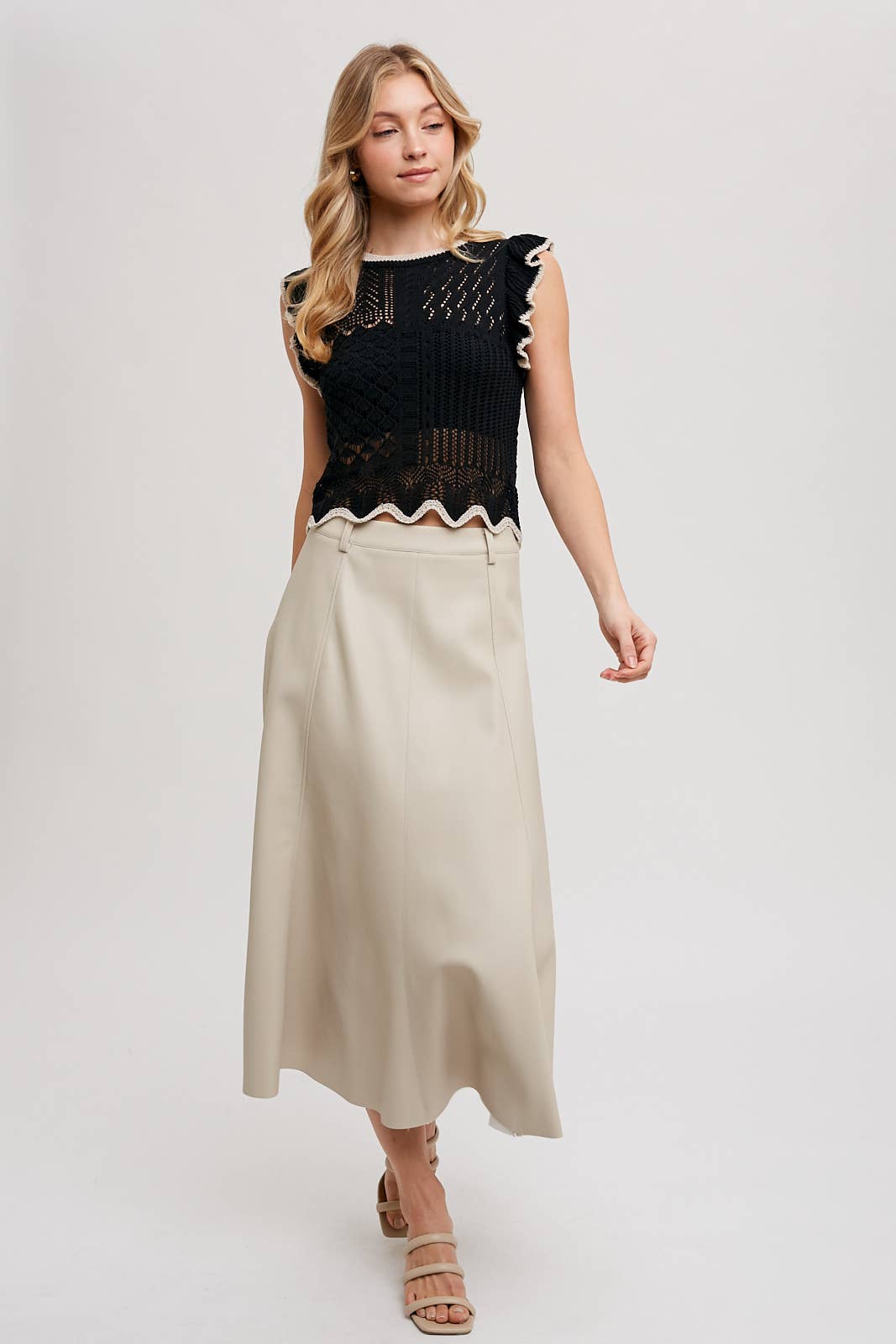 Bluivy - Wholesale Skirt - Women's - FAUX LEATHER FLARE MIDI SKIRT10