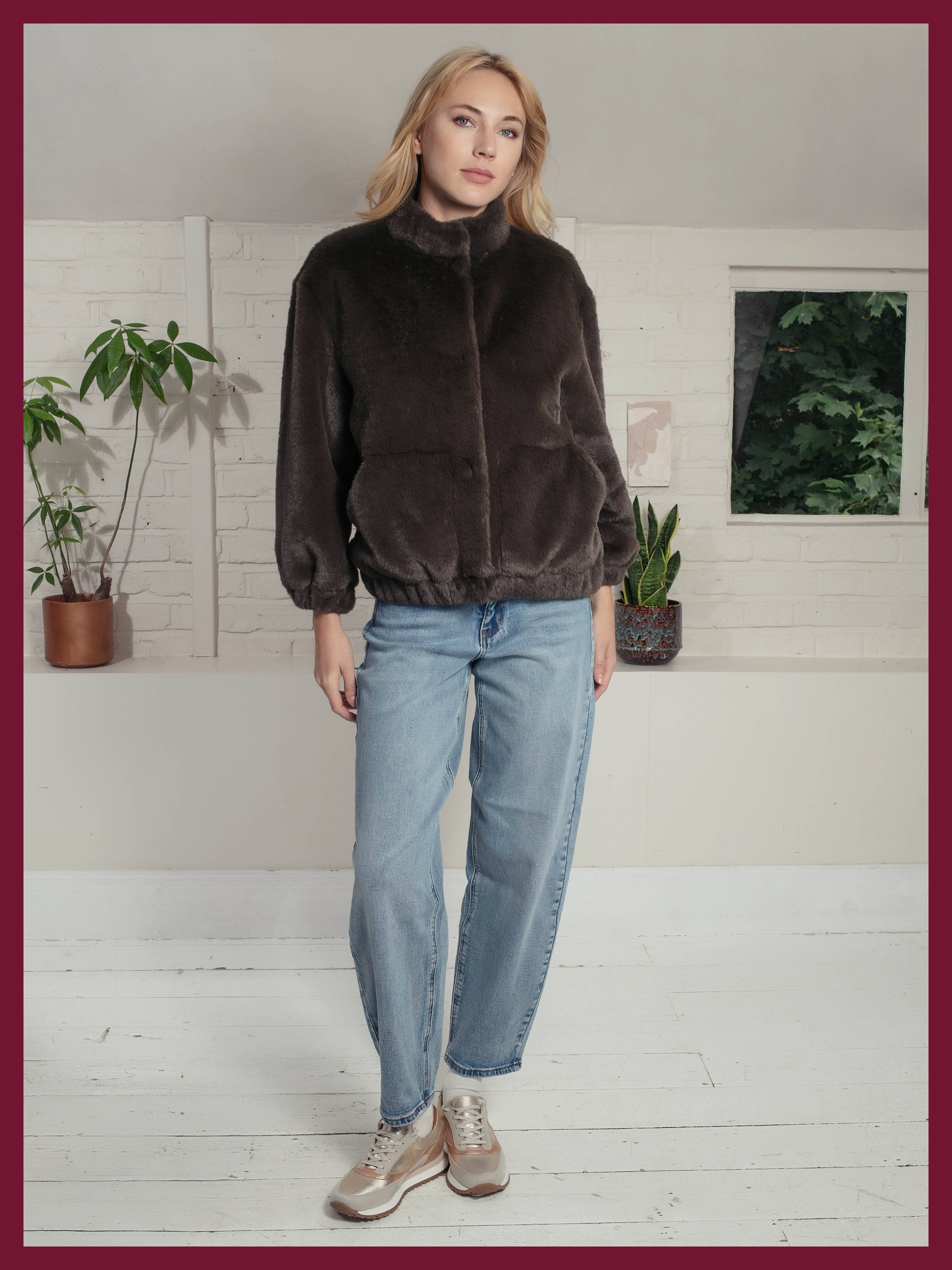 Aubrey Faux Fur Jacket In Khaki for wholesale on Faire1