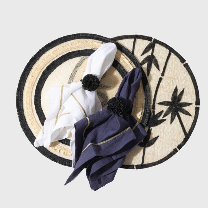 Joanna Buchanan - Wholesale Napkin ring - Straw pompom napkin rings, black, set of four3