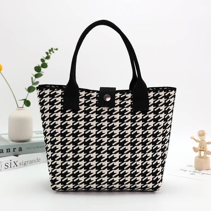 Handmade Houndstooth Tote Bag Casual Canvas Bag for wholesale by MKS America