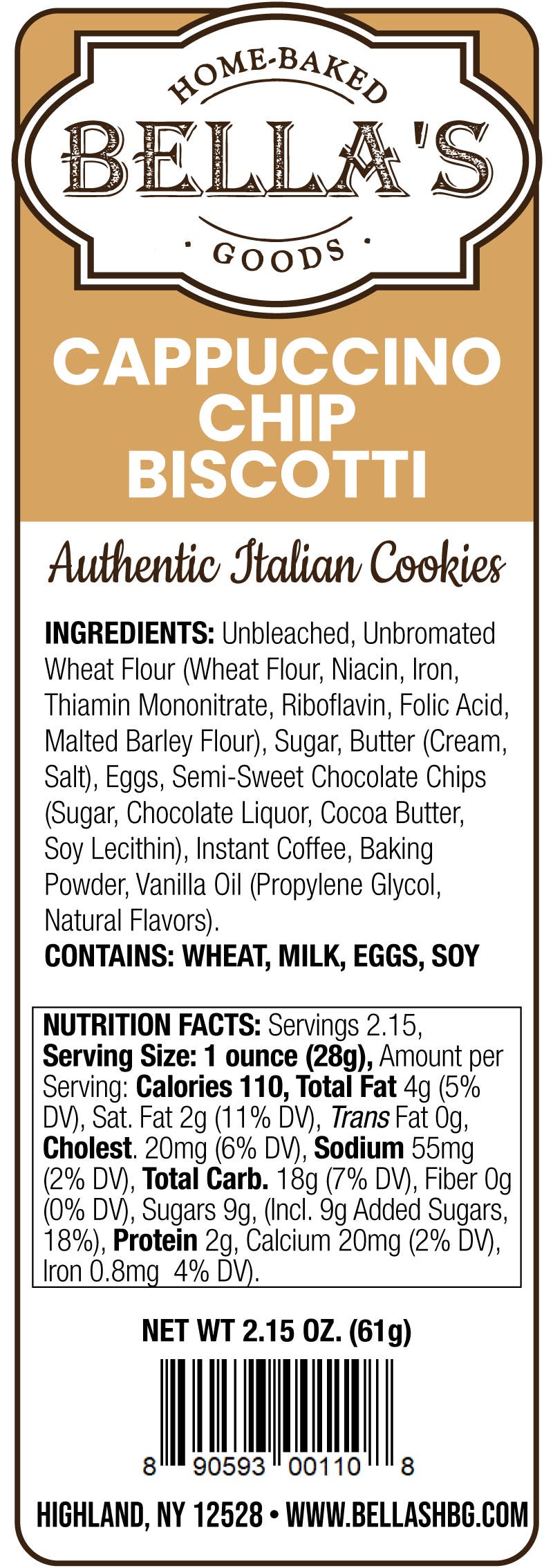 Bella's Home-Baked Goods - Wholesale Cookie - Cappuccino Chip Biscotti Singles1