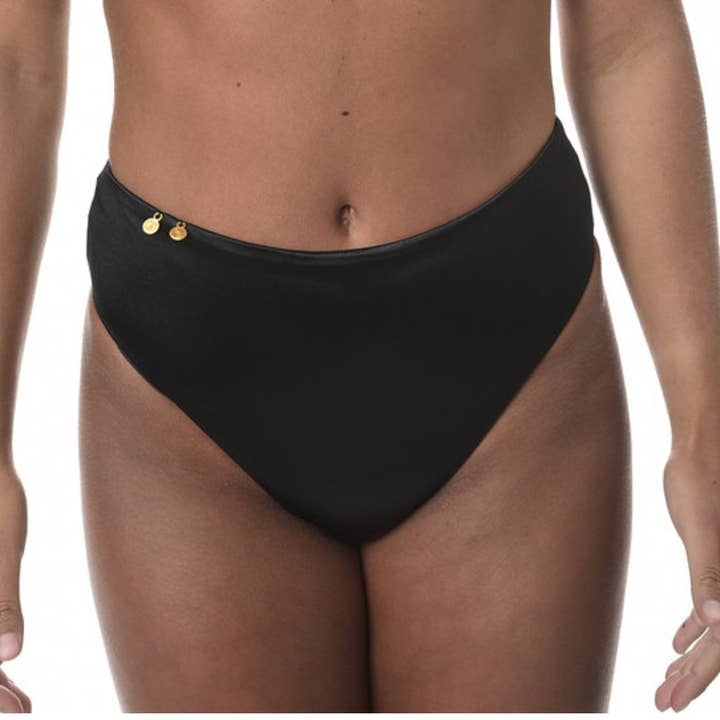 Grecian Silk High Waist Swim Bottom Black for wholesale by FOS SWIMWEAR