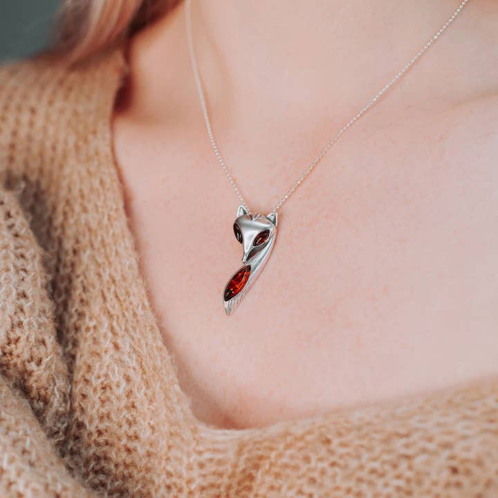 Baltic Amber Fox Pendant Necklace Woodland Animals Necklace for wholesale by Marcin Waryszak