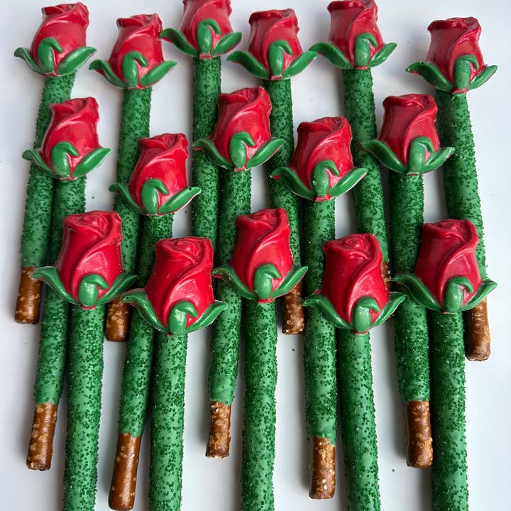 Delightful Chocolates - Wholesale Chocolate Covered Sweets - Long Stem Rose Chocolate Covered Pretzel Rods6