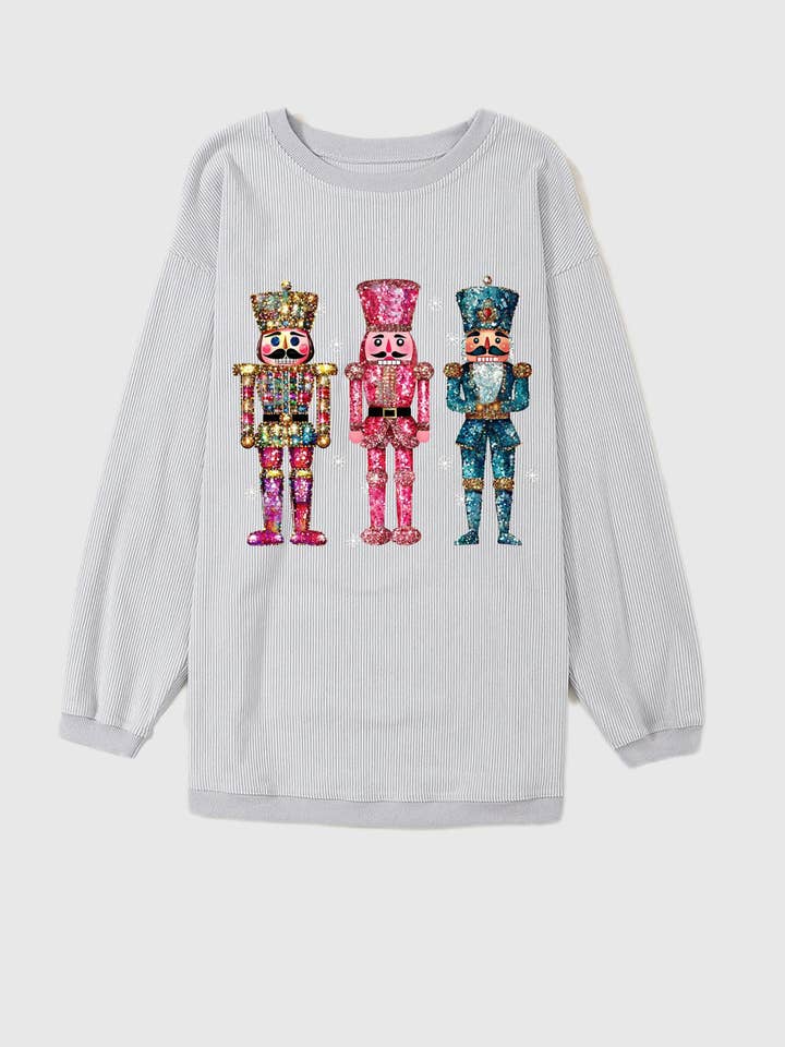 Lovesoft - Wholesale Graphic Sweatshirt - Women's - Ribbed Knit Nutcracker Pattern Crew Neck Pullover Sweatshirt1