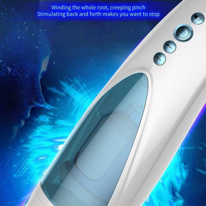 Kinky Pleasure - Wholesale Sex toy - Foxshow - 63-00041 - Big size - 32 Cm - Masturbator cup - Vibrating, Rotating and Flashing Masturbation - USB rechargeable - 10 speed + 10 Function / Talk Mode - Dia outside 10 cm - Luxury Giftbox - white /with blue6