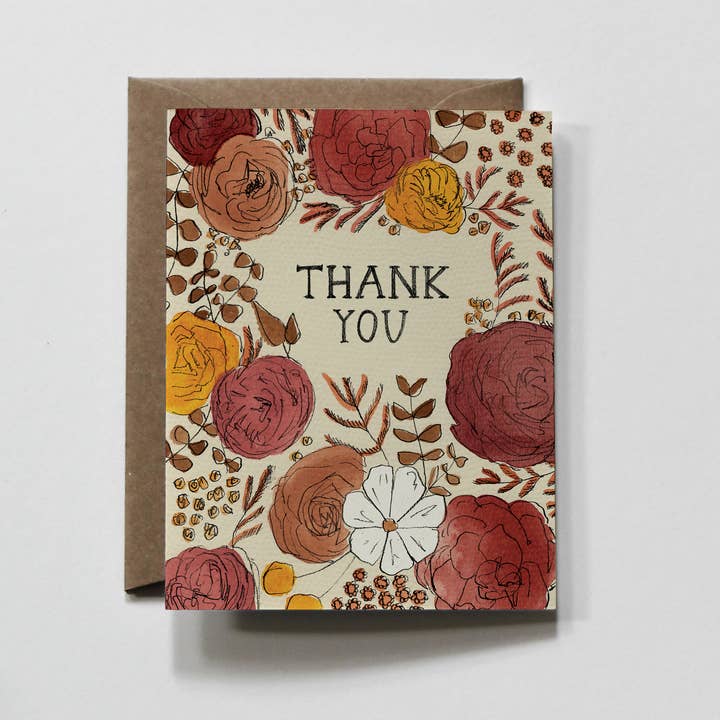 everglow handmade - Wholesale Thank You Card - Burnt Floral | Floral Background Thank you Greeting Card