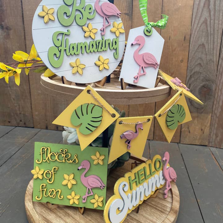 Sommer Flamingo Tier Bakke Kit, Decor, Skilte, Craft diy kit for engroshandel hos Rustic Home Co LLC