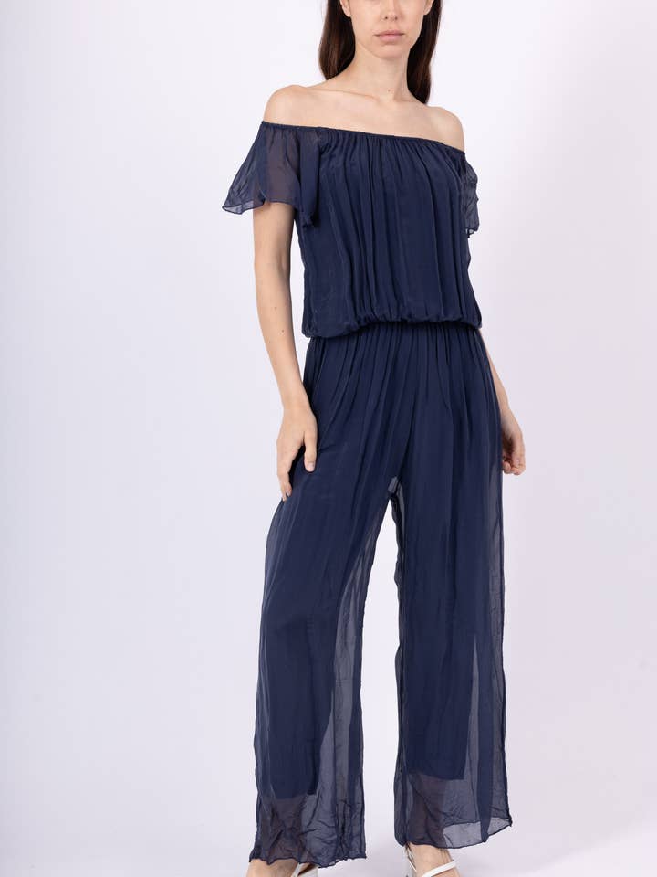 Silk jumpsuit cinched at the waist 20618 for wholesale by Shyloh