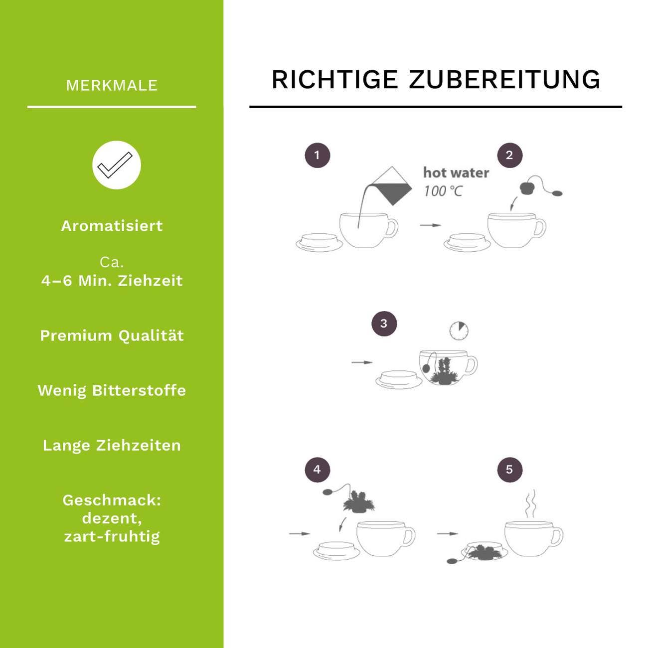 Creano - Vente Sachets de thé - Boîte à thé Creano Teelini 12 pièces en 4 variétés, thé vert4