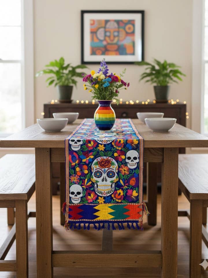 Skull Embroidered Table runner for wholesale by Cielito Lindo