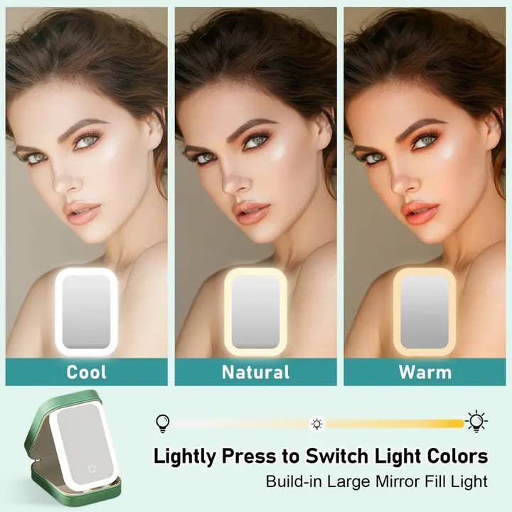 Funky Rico Inc - Wholesale Makeup/Cosmetic Bag - GlameLite - 2 In 1 Makeup Bag With LED Light-Green5