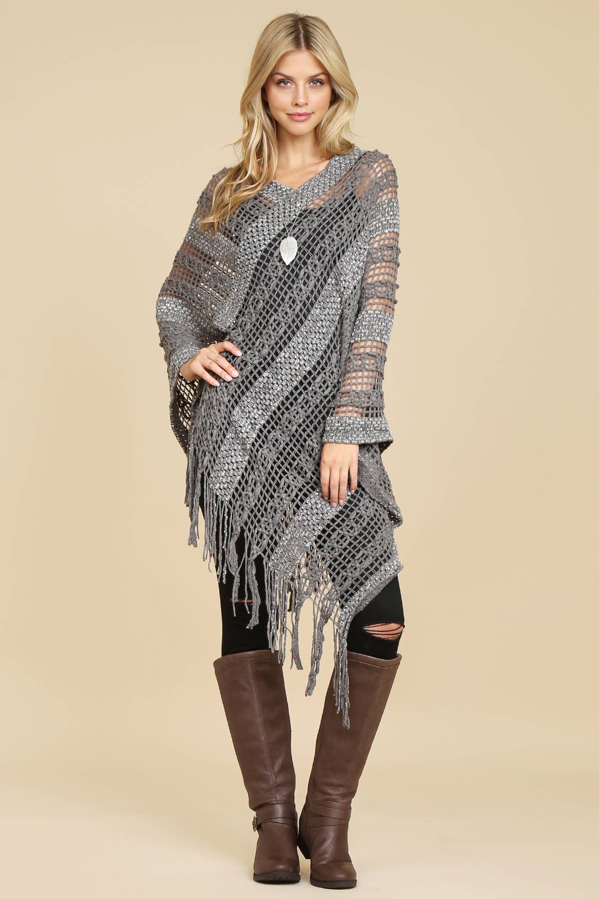 MYS Wholesale Inc - Wholesale Poncho - Women's - Crochet Native Pattern Breezy Poncho19