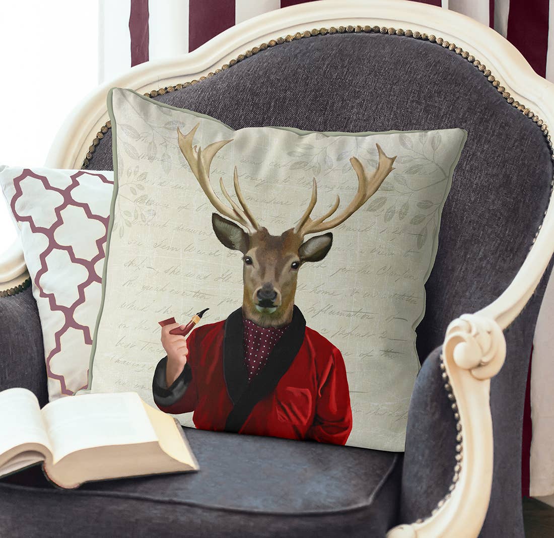 FabFunky Ltd - Wholesale Throw/Decorative Pillow - Deer in Smoking Jacket Stag Fall Pillow Garden Cushion1