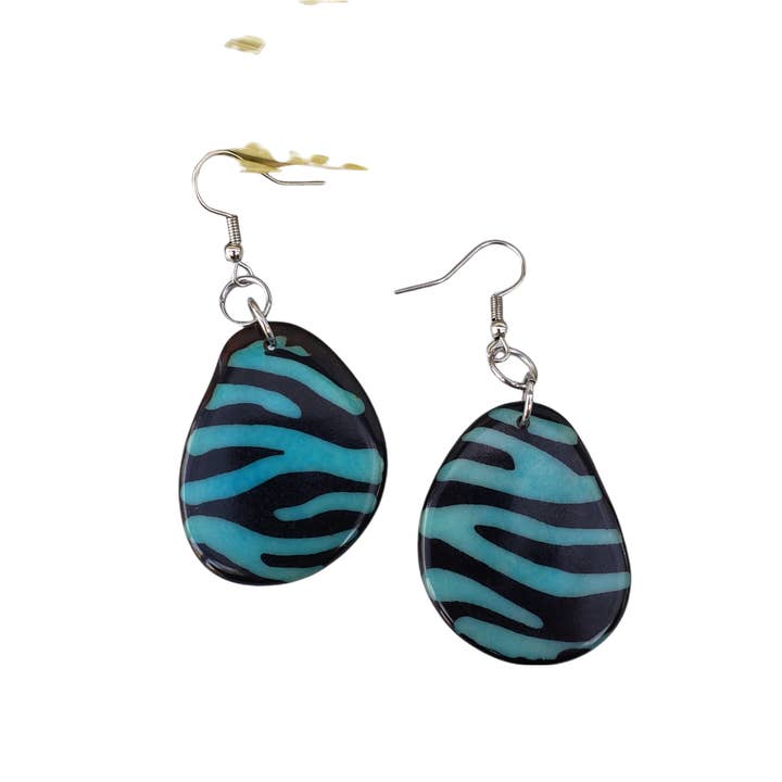 Organic jewelry by Allie - Wholesale Dangle earrings - Animal print tagua nut slices batik earrings handpainted2