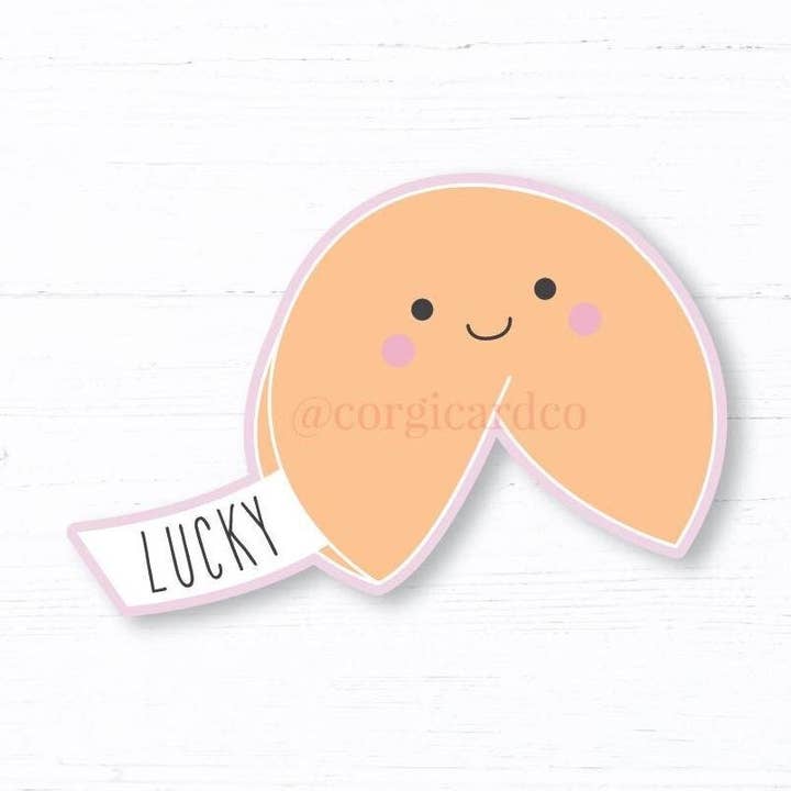 Lucky Fortune Cookie Sticker: Die-Cut Vinyl Macbook Decal for wholesale by corgicardco