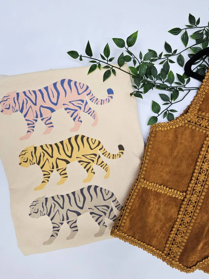 Beige THREE TIGERS GRAPHIC TEE for wholesale on Faire11