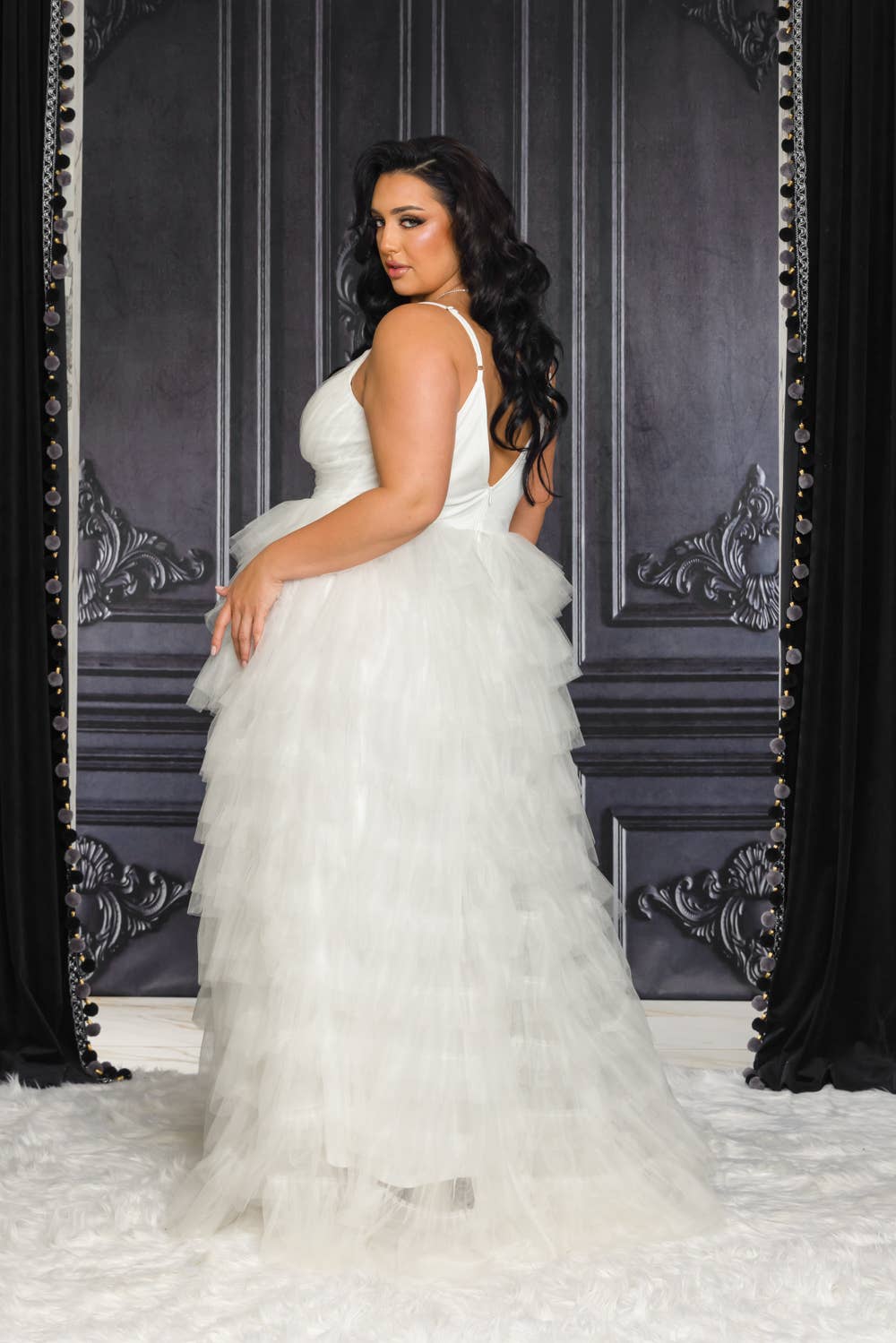 Blanc P9486- ROBE MAXI EN TULLE BLANC GRANDE TAILLE en vente sur Faire5