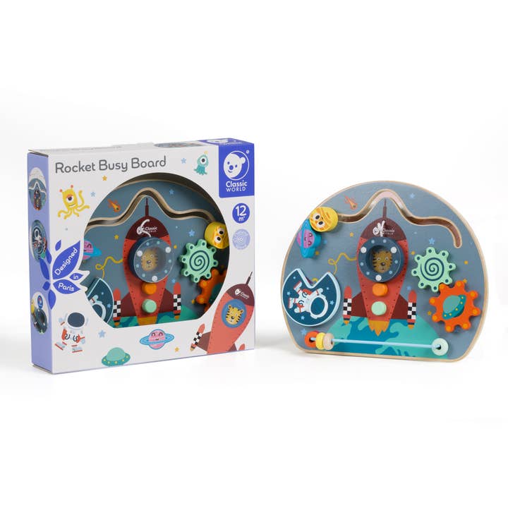 Classic World Rocket Busy Board FSC Wooden Fine Motor Skills for wholesale by Hippychick