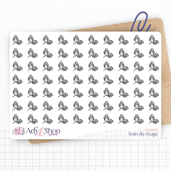 Klistermærkeark med miniikoner "ansigtspleje" for engroshandel hos AdyLShop
