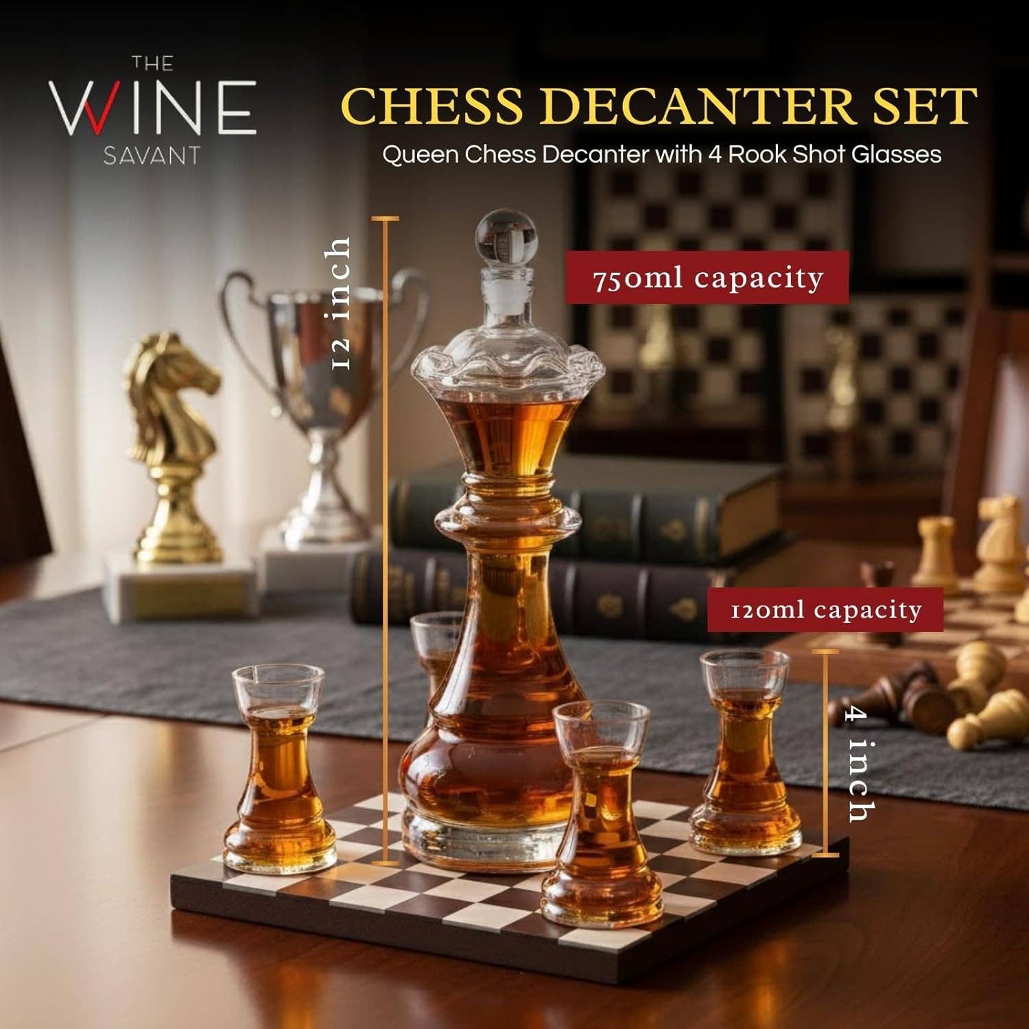 The Wine Savant /  Khen Glassware - Venta al por mayor Decantador - Nuevo juego de decantadores de ajedrez de The Wine Savant2