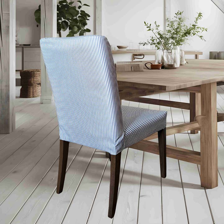 Rockin Cushions - Wholesale Chair/Sofa Slipcover - Blue Ticking Stripe Dining Chair Covers, Compatible with IKEA Henriksdal, Set of 2
