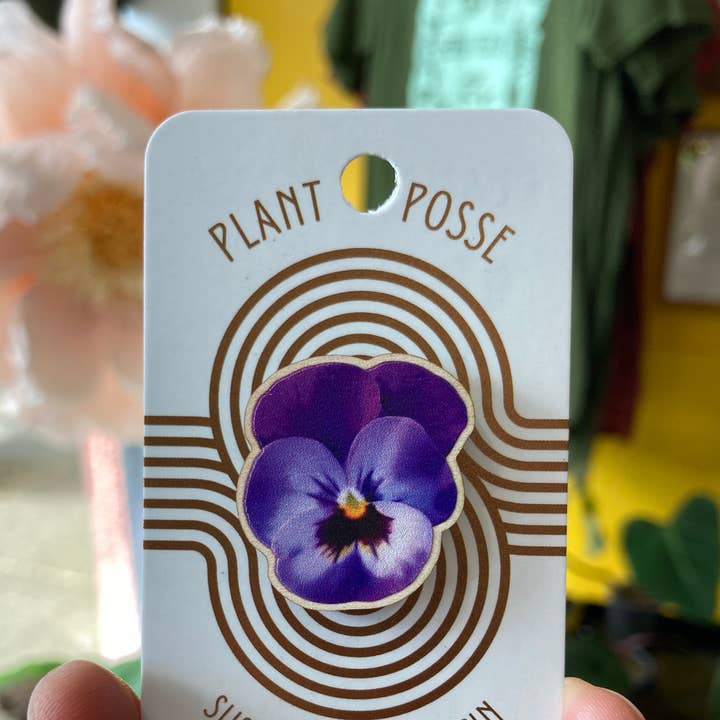 Pansy Flower Wooden Pin – Nature, Garden & Floral Accessory for wholesale by Plant Posse