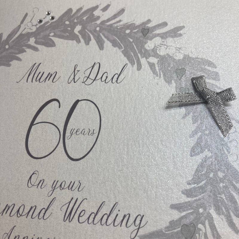 White Cotton Cards – wholesale Anniversary card – Mum & Dad 60th Diamond Anniversary Wreath Card (XDG60-M)1