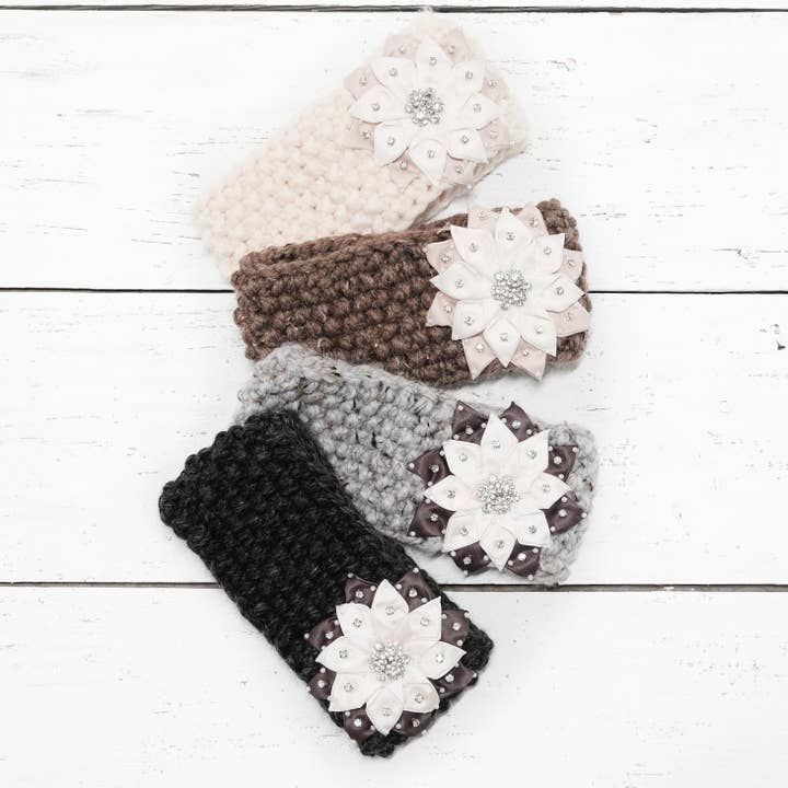 Hand stickad snöflinga blomma pannband för wholesale av JackiBean